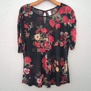 Nobo Juniors XXL Sheer Black Floral Blouse